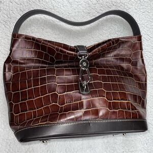 Dooney & Bourke Duck Logo Brown Embossed Crocodile Leather Purse Toe Handbag